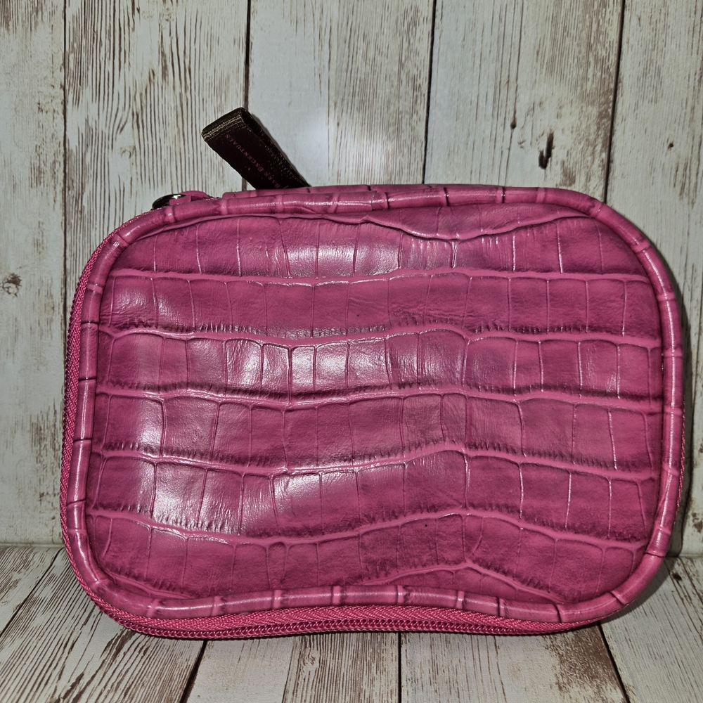 ID Bare Escentuals Pink Croc Embossed Travel Cosmetic Organizer Case Expandable - Picture 2 of 11